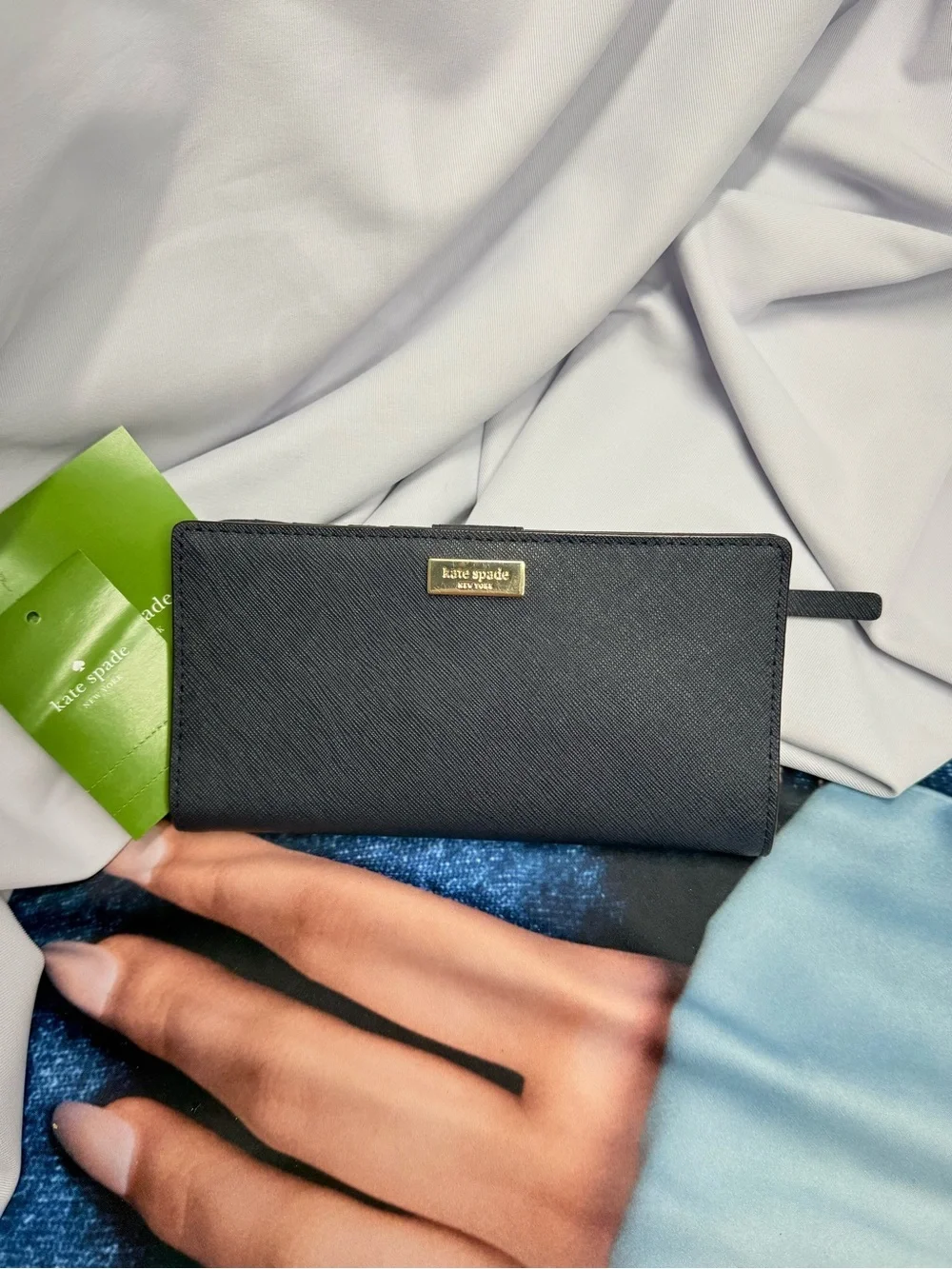 (new+tag) Kate Spade stacy long leather wallet navy blue